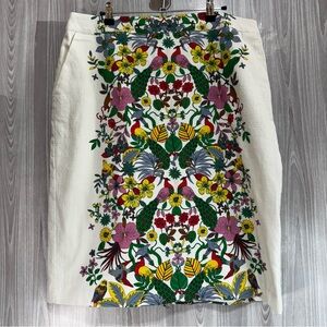 Boden Floral Bird Ivory Aline Pencil Skirt Fully Lined Size 14 L Women’s Pockets